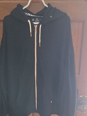 3 For $40 Volcom Black Hoodie with Cream Drawcords and Peach Zipper